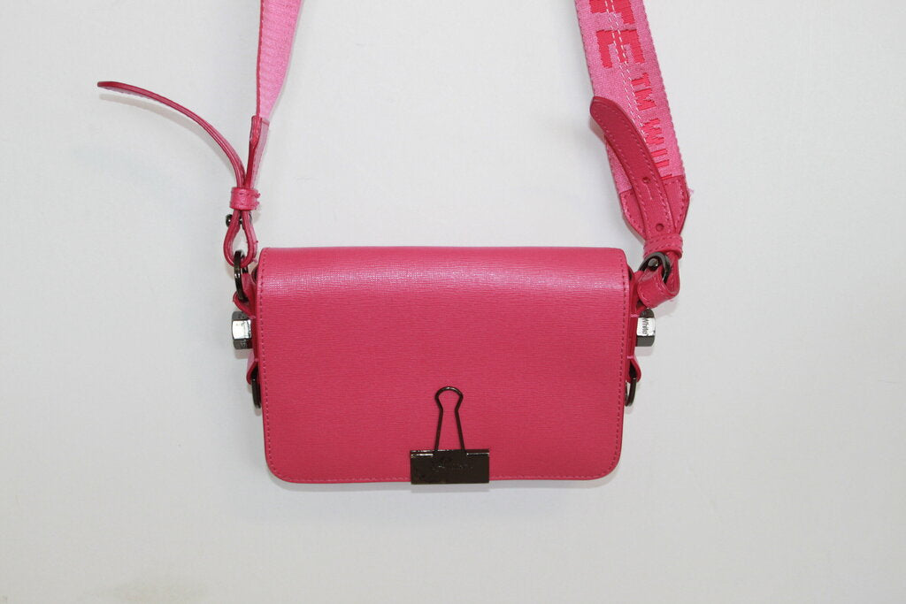 Off White Binder Clip Fuchsia Pink Leather Crossbody Bag