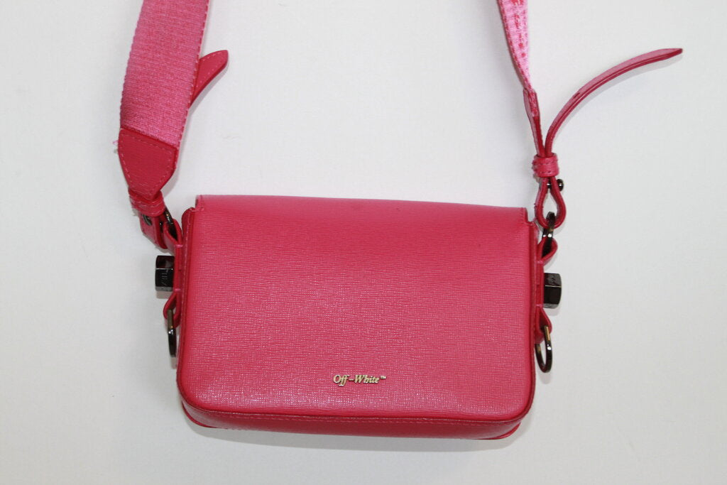 Off White Binder Clip Fuchsia Pink Leather Crossbody Bag