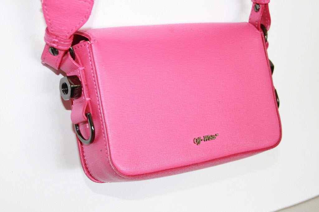 Off White Binder Clip Fuchsia Pink Leather Crossbody Bag
