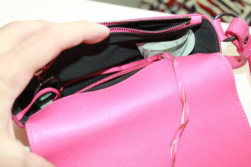 Off White Binder Clip Fuchsia Pink Leather Crossbody Bag