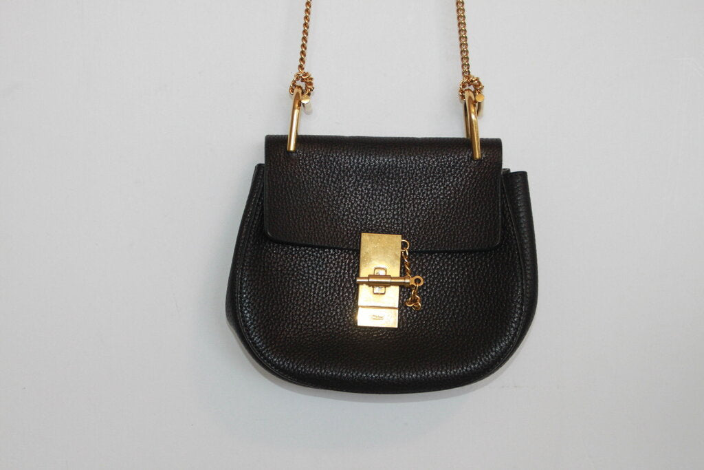 Chloe Drew Small Black Leather Saddle Crossbody Bag - Gold Hardware