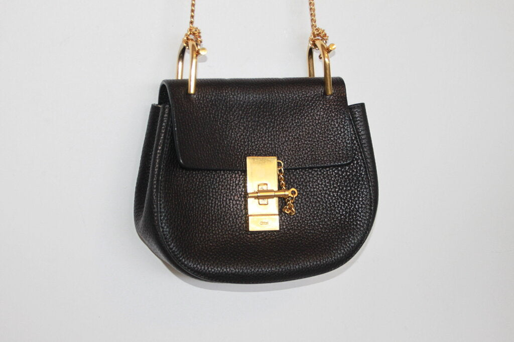 Chloe Drew Small Black Leather Saddle Crossbody Bag - Gold Hardware