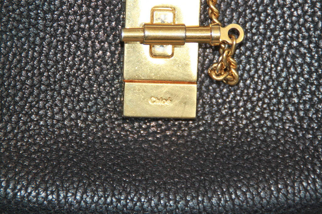 Chloe Drew Small Black Leather Saddle Crossbody Bag - Gold Hardware