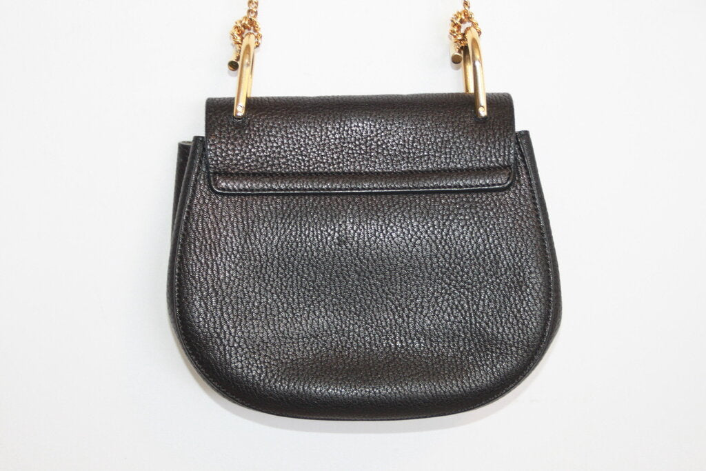 Chloe Drew Small Black Leather Saddle Crossbody Bag - Gold Hardware