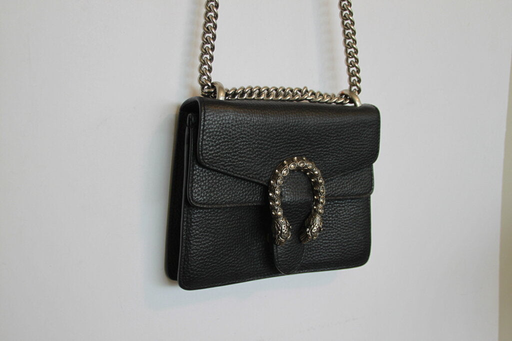 Gucci Dionysus Super Mini Black Leather Chain Shoulder Bag