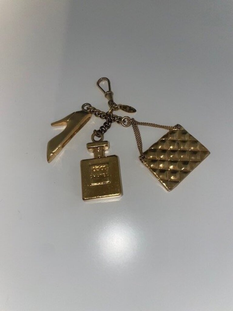 Chanel Vintage Gold Tone Multi-Charm Bag Charm Key Ring