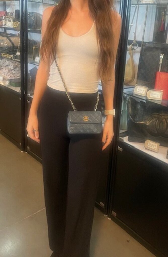 Chanel Vintage Mini Classic Flap Bag - Blue Slate Quilted Lambskin with Gold Hardware