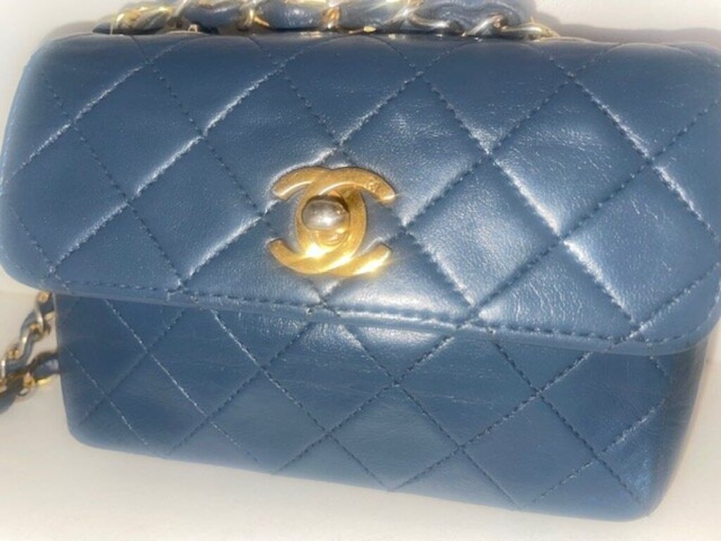 Chanel Vintage Mini Classic Flap Bag - Blue Slate Quilted Lambskin with Gold Hardware