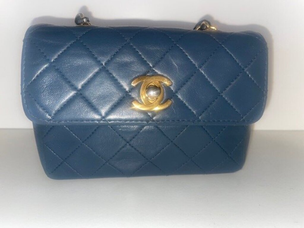 Chanel Vintage Mini Classic Flap Bag - Blue Slate Quilted Lambskin with Gold Hardware