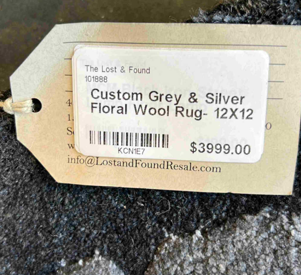 Custom Grey & Silver Floral Wool Rug- 12X12