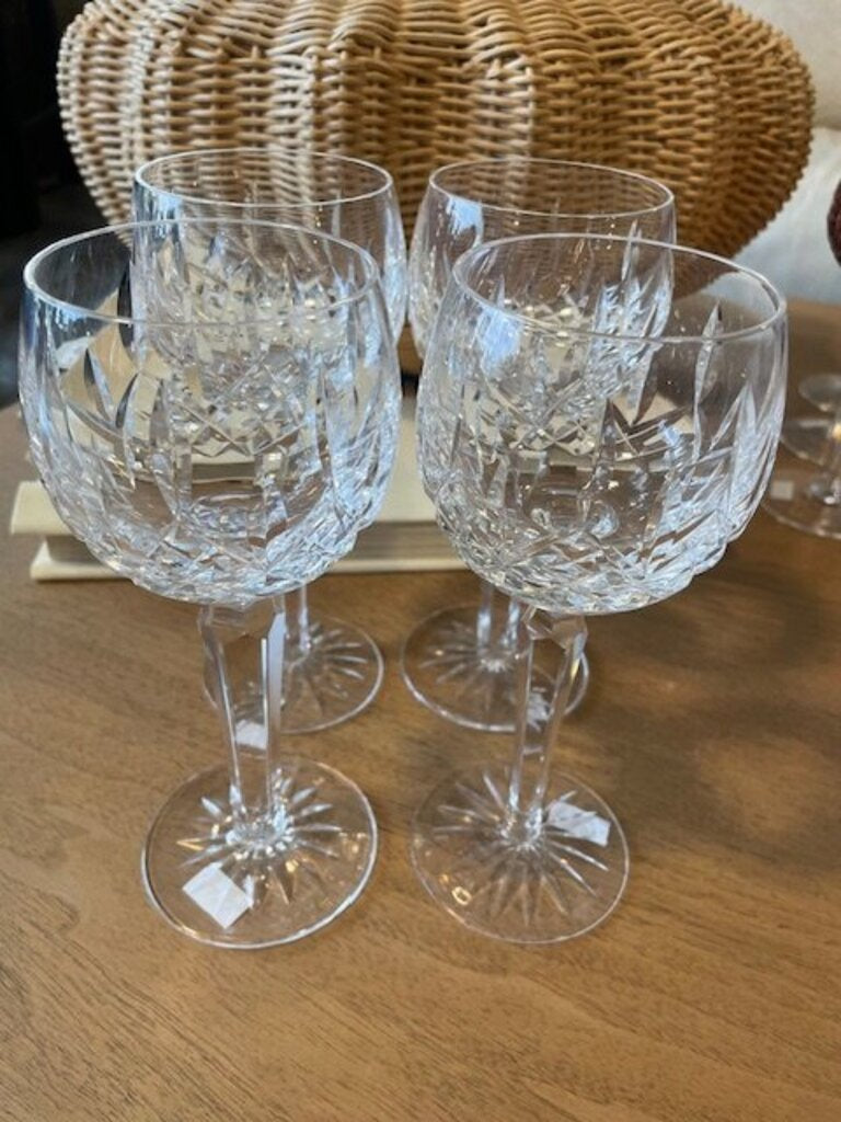 Waterford Crystal Lismore Clear Cut Crystal Hock Wine Glasses - 7.5H