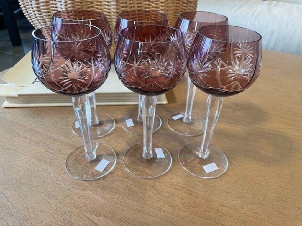 Amethyst Cranberry Crystal Hock Glasses - Set of 6