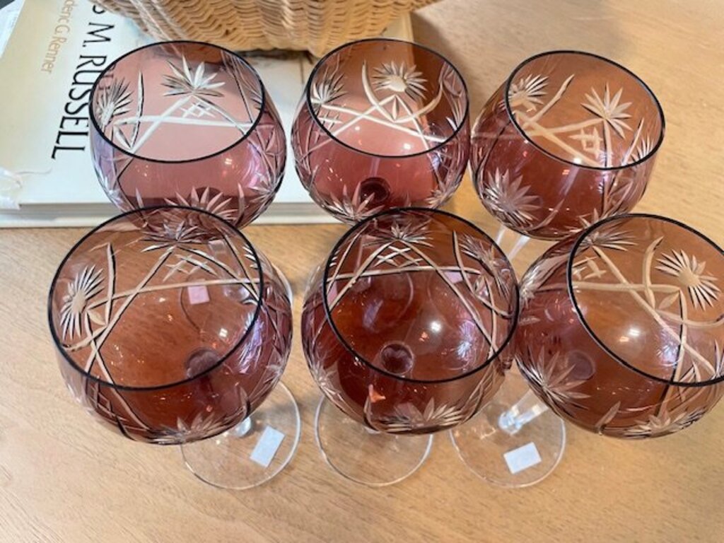 Amethyst Cranberry Crystal Hock Glasses - Set of 6
