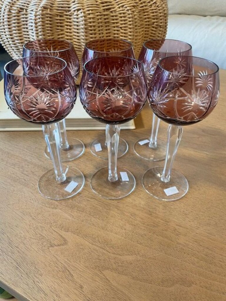 Amethyst Cranberry Crystal Hock Glasses - Set of 6