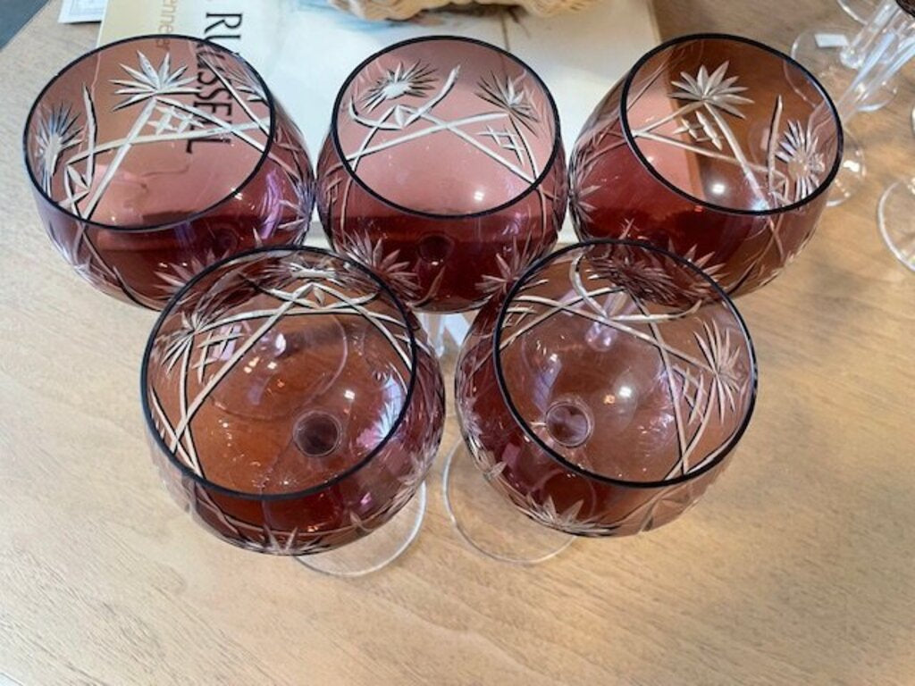Amethyst Cranberry Crystal Hock Glasses - Set of 5