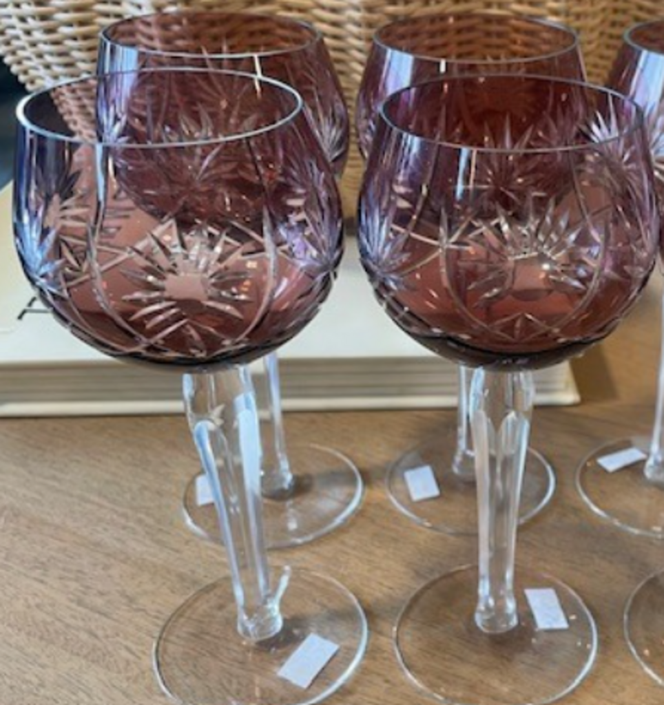 Amethyst Cranberry Crystal Hock Glasses - Set of 5