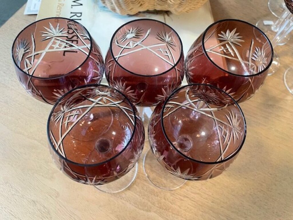 Amethyst Cranberry Crystal Hock Glasses - Set of 5