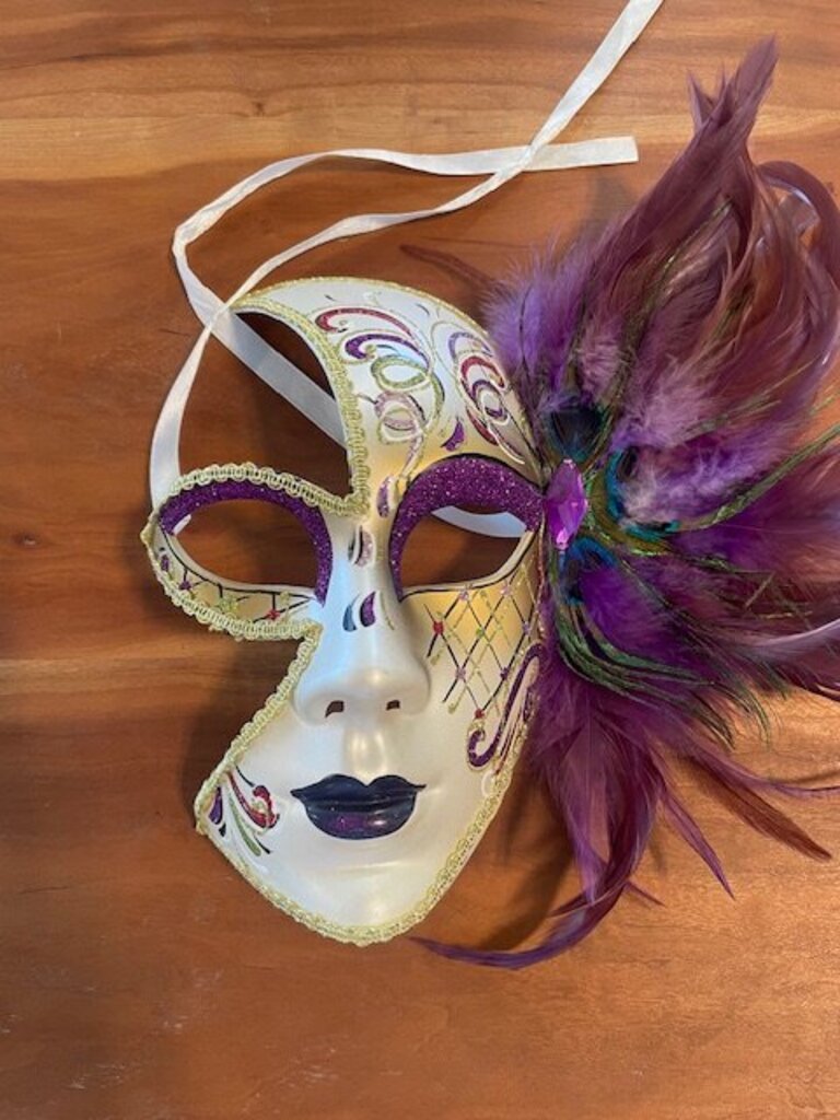 Venetian Colombina Half-Mask - Multicolor with Feathers