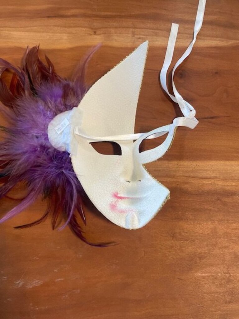Venetian Colombina Half-Mask - Multicolor with Feathers