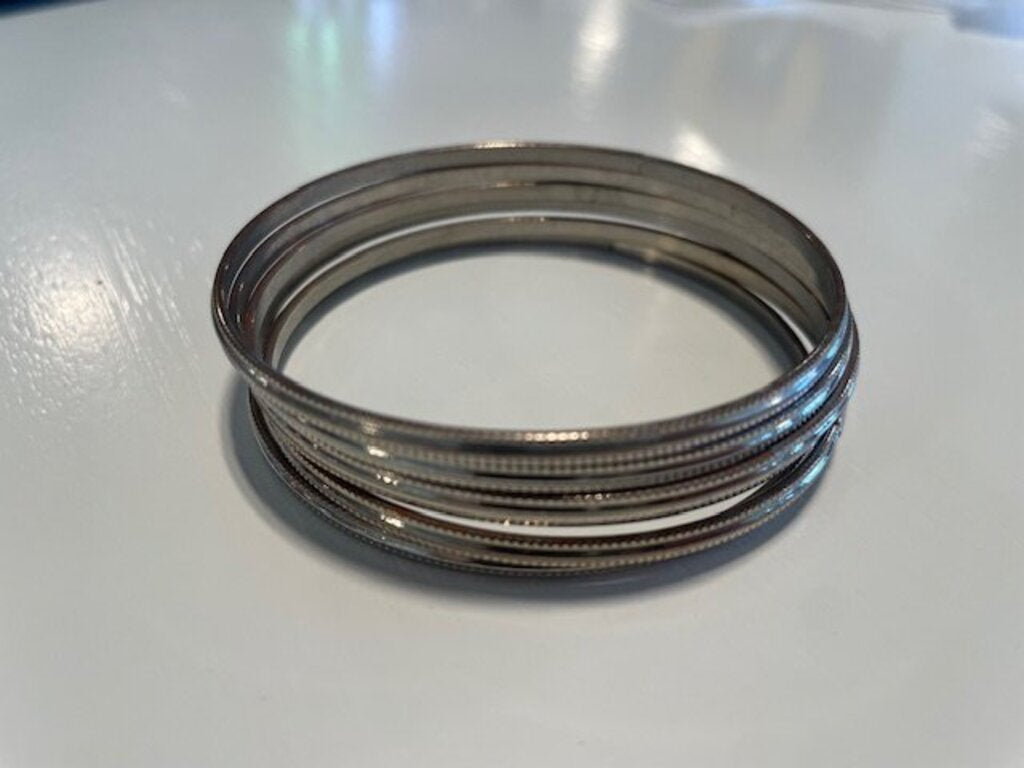 Textured Silver-Tone Stacking Bangle Set Bracelet- 6 Pieces