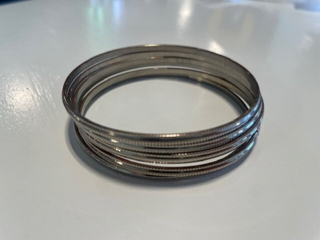 Textured Silver-Tone Stacking Bangle Set Bracelet- 6 Pieces