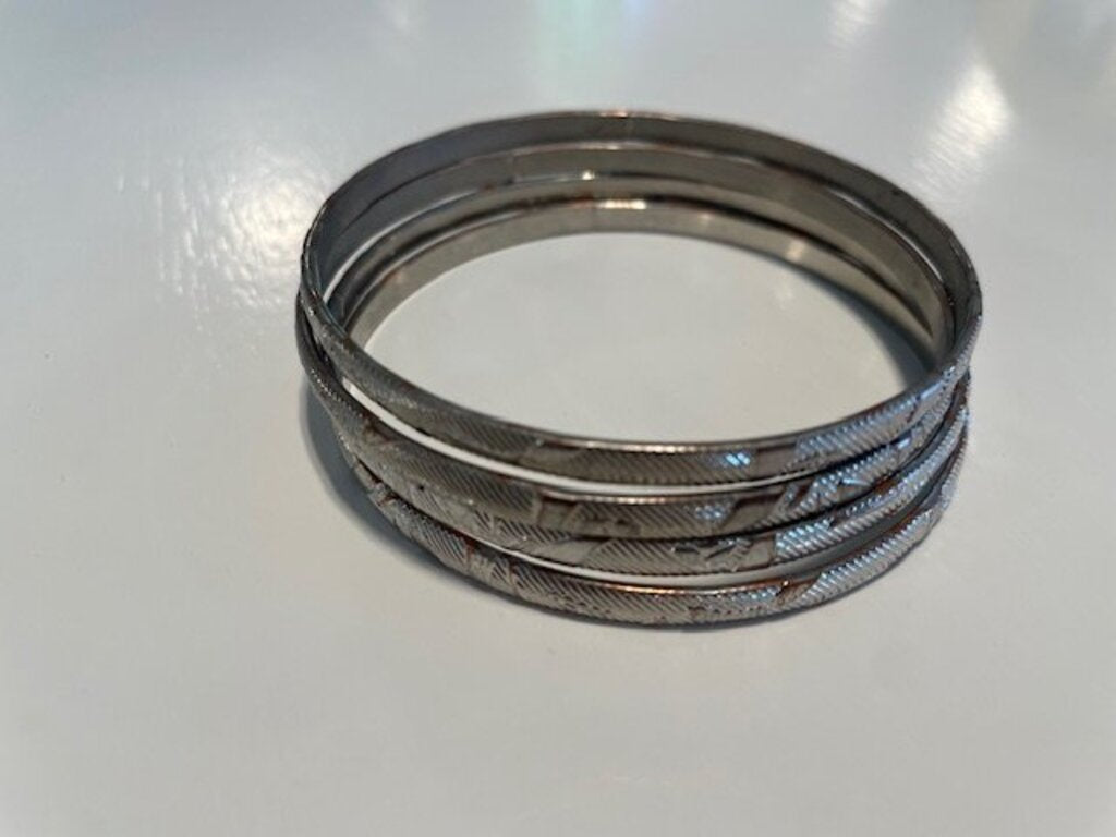 Minimalist Textured Silver-Tone Bangle Set - 4 Pieces