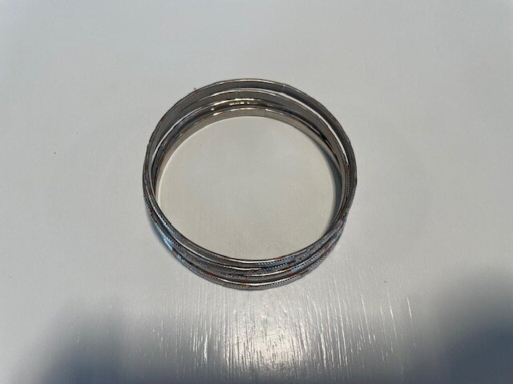Minimalist Textured Silver-Tone Bangle Set - 4 Pieces