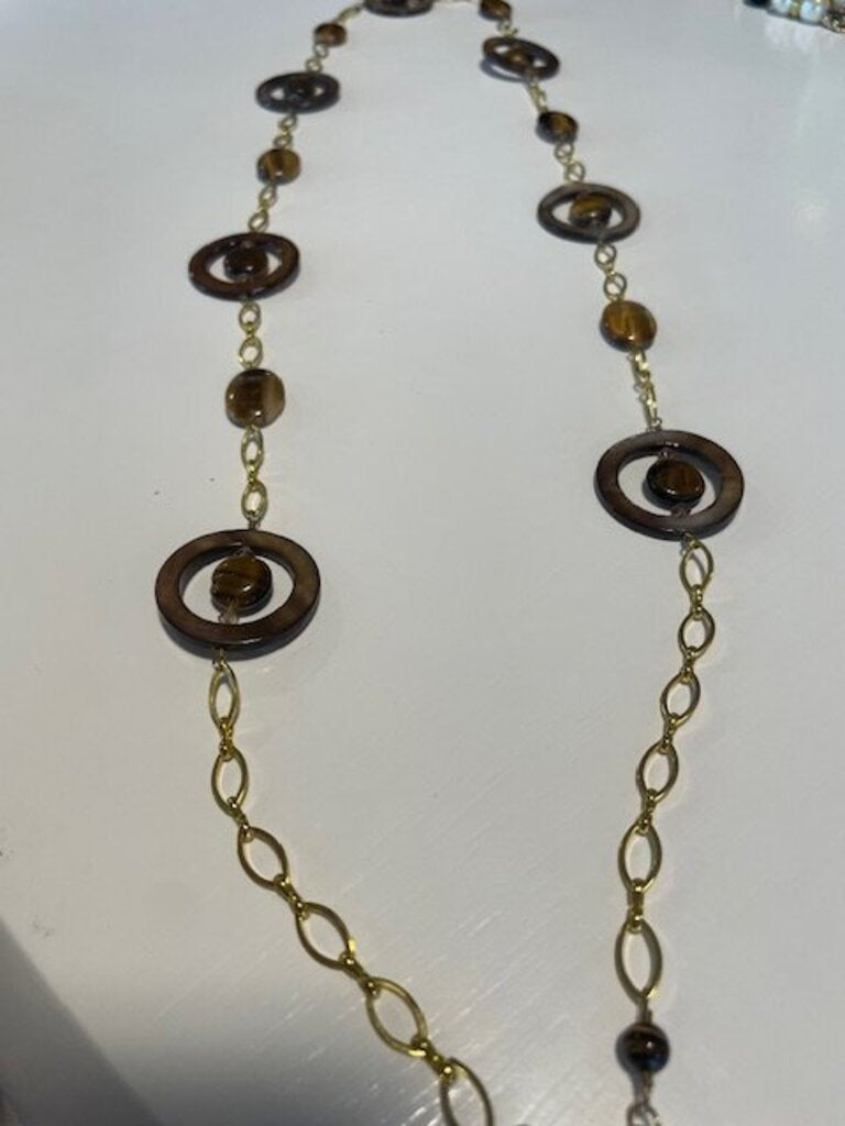 Vintage Tigers Eye Wood Station Necklace