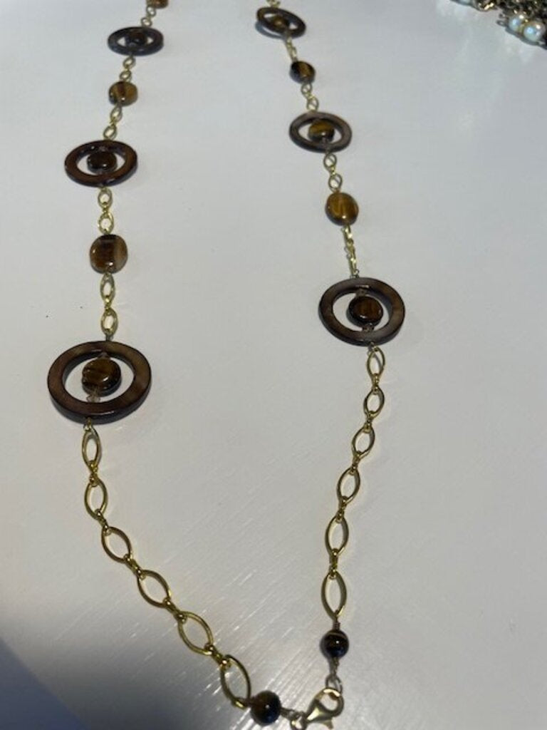 Vintage Tigers Eye Wood Station Necklace