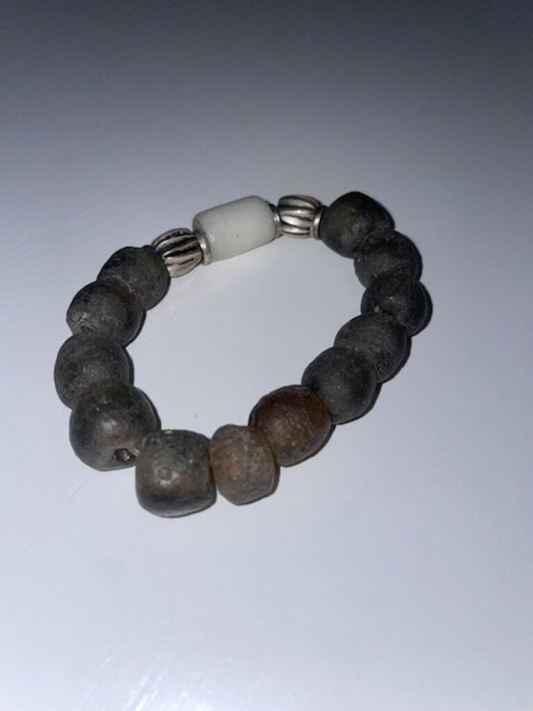 Rustic stone bead stretch bracelet with focal accent bead