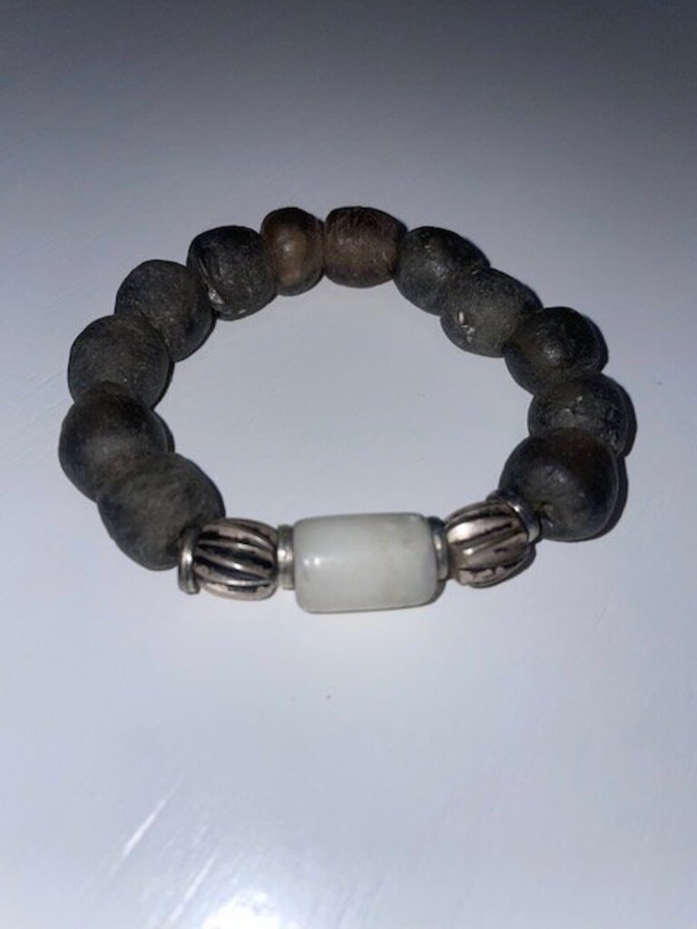 Rustic stone bead stretch bracelet with focal accent bead