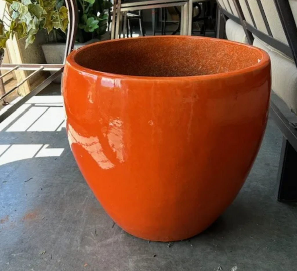 Orange Ceramic Glazed Outdoor Pot 18.5H