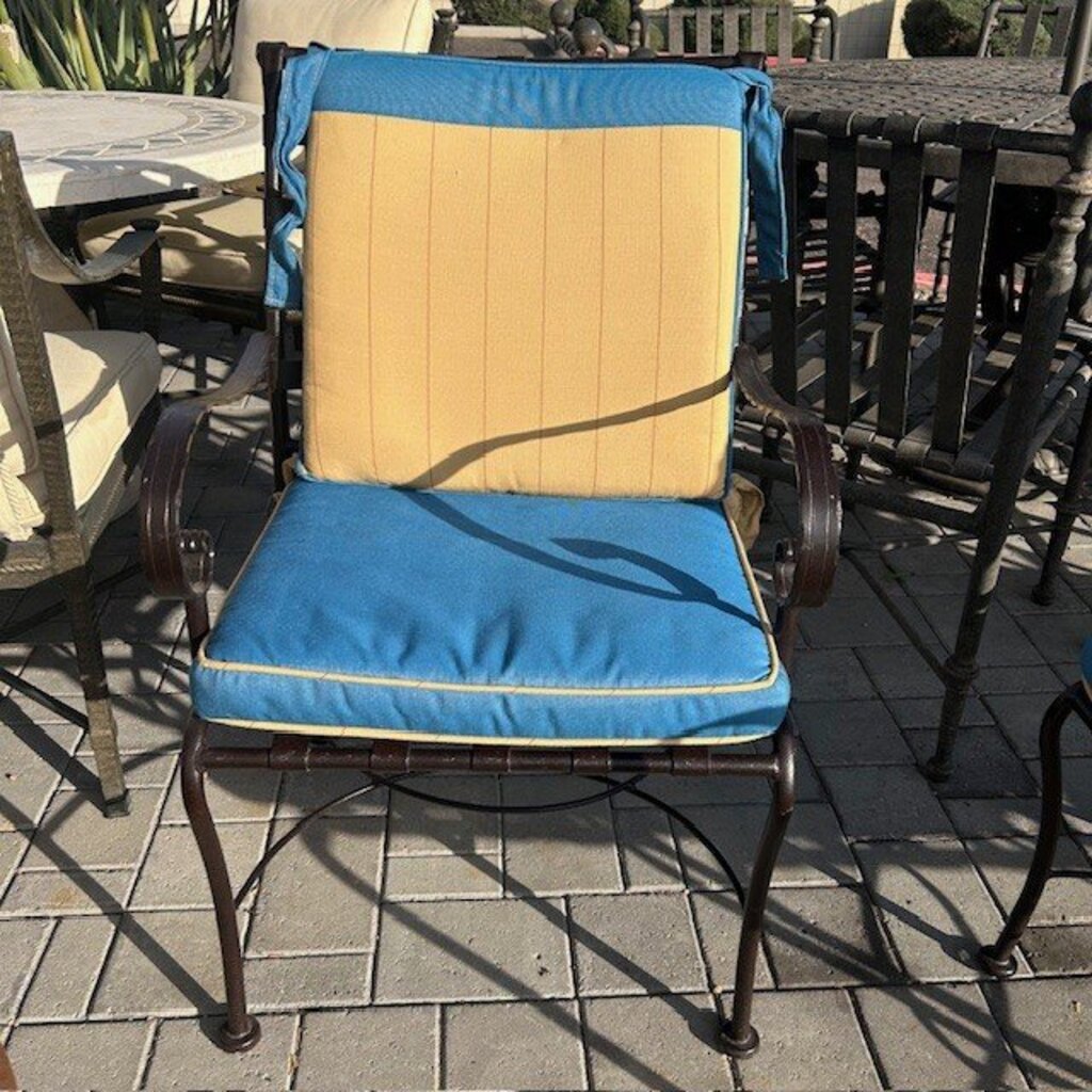 OW Lee Iron Dining Chairs W/ Blue Cushions- Set of 4
