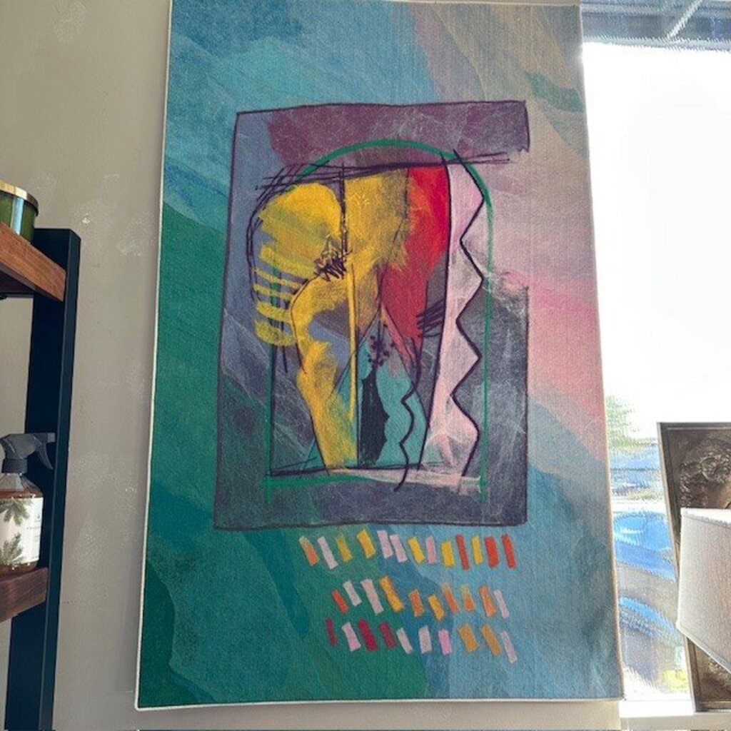 Vintage Hand Painted Wool Tapestry By Israeli Artist Calman Shemi