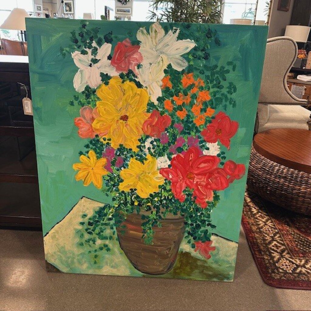 Flower Pot on Table Original Art by J. Klein