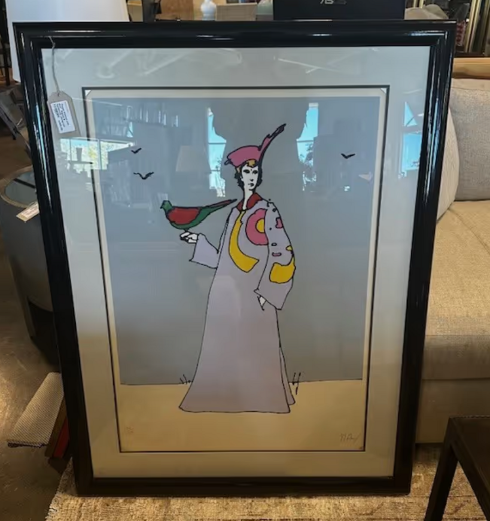 "Purple Women with Bird" Signed & Numbered Lithograph by Peter Max - 33X45H