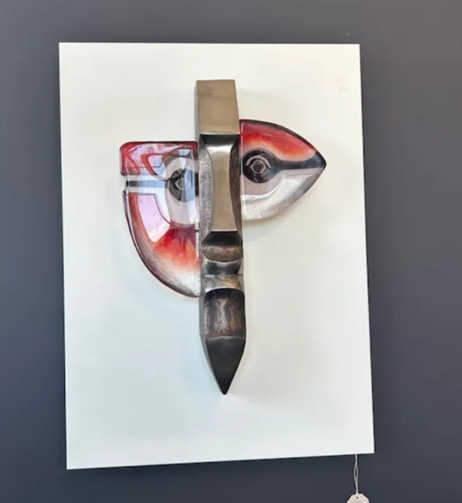 Red Atle 2 Crystal Wall Sculpture Mask by Mats Jonasson Crystal