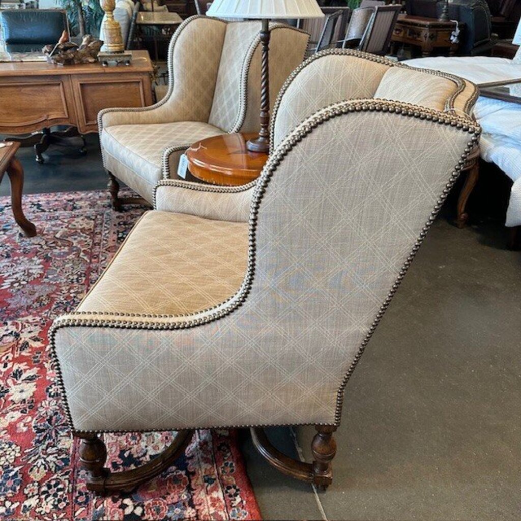 Custom Wingback Antique Frame Chair - Pair - AS IS