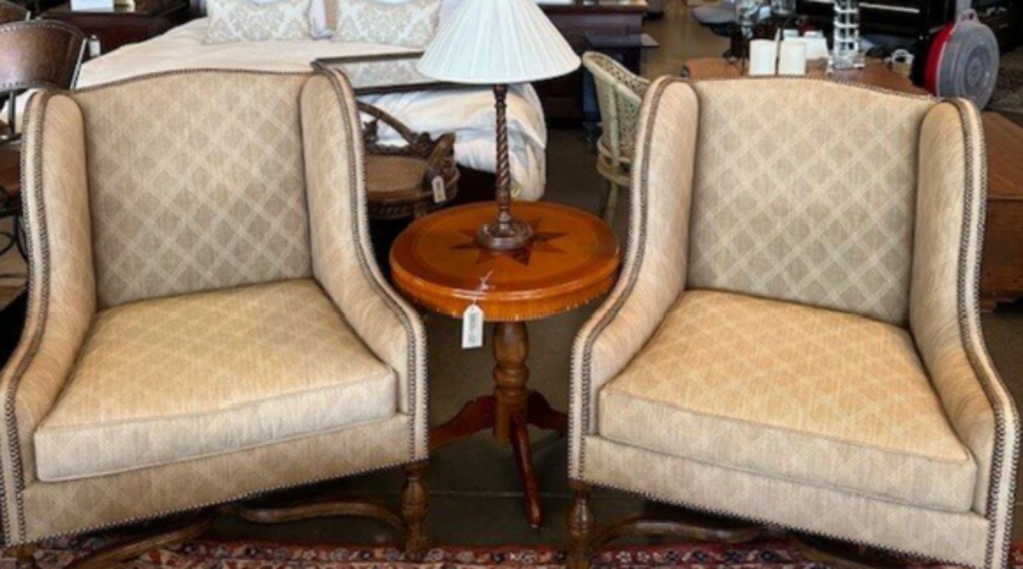 Custom Wingback Antique Frame Chair - Pair - AS IS