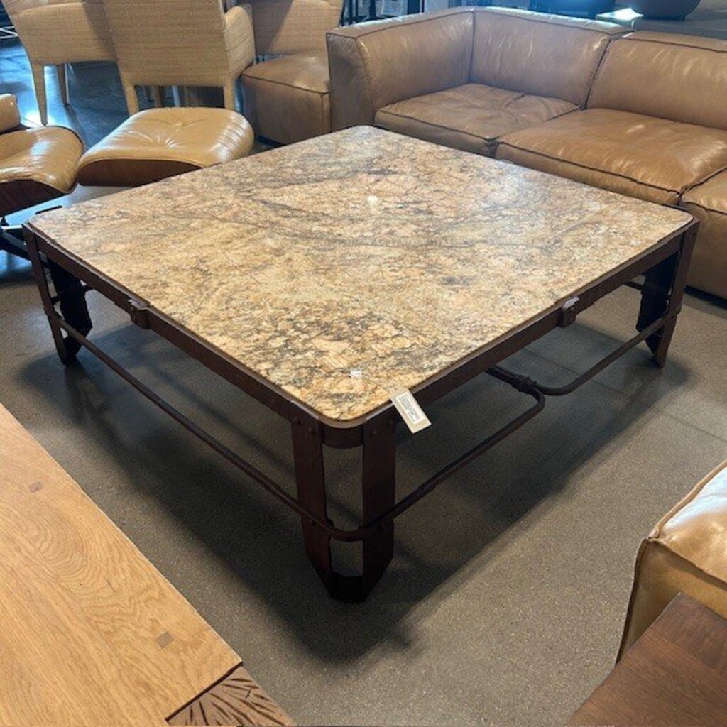 Christopher Thompson Iron &Travertine Coffee Table- 52X52X18H