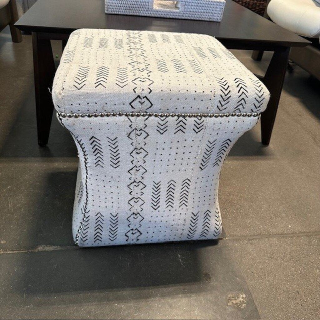 Mud Cloth White & Black Ottoman- 16X16X18H- AS IS
