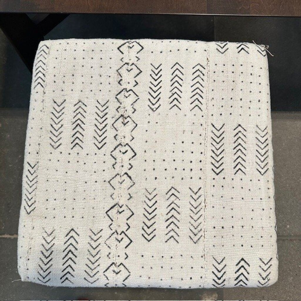 Mud Cloth White & Black Ottoman- 16X16X18H- AS IS