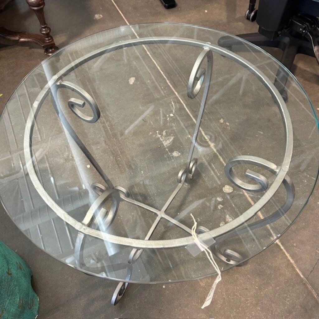 Wrought Iron Round Glass Top Side Table - AS IS - 24X22.5