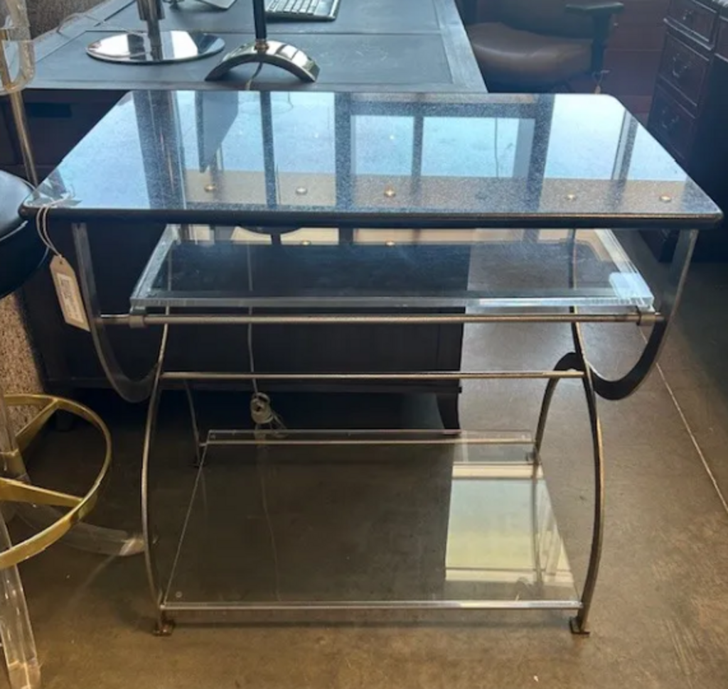 Black Marble Table W/ Lucite Shelf - 32X20X31H