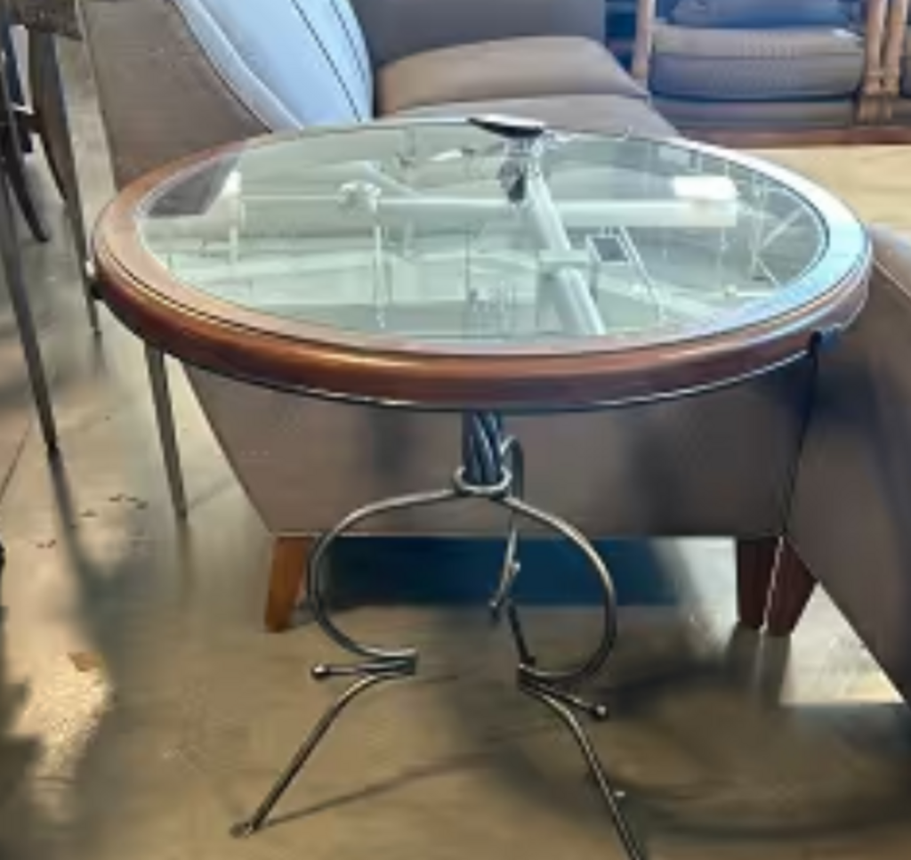 Iron, Wood & Glass Round Side Table- 29X28.5H