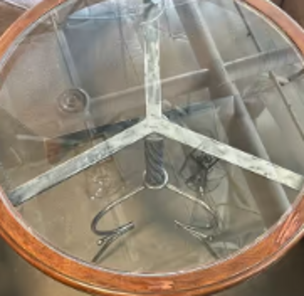 Iron, Wood & Glass Round Side Table- 29X28.5H