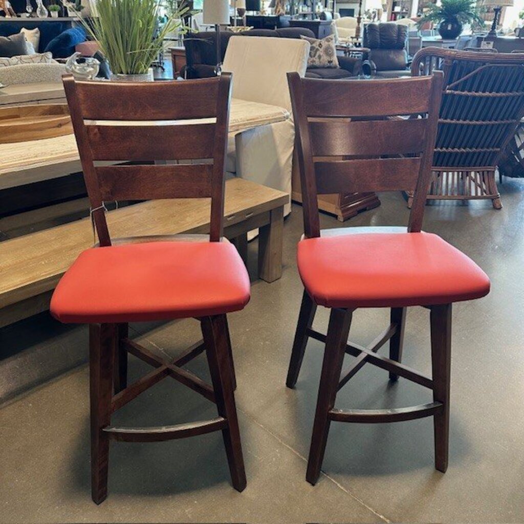 Canadel Wood & Brick Leather Barstools- Pair