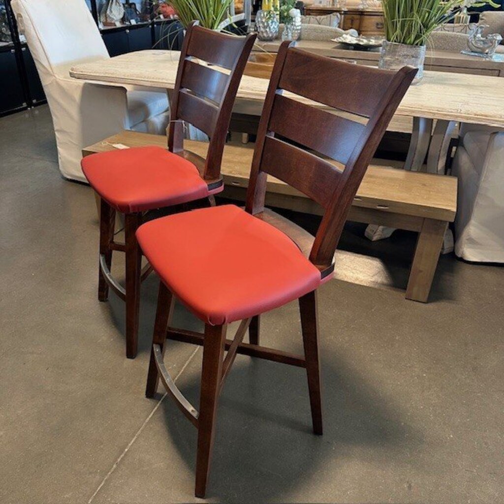 Canadel Wood & Brick Leather Barstools- Pair