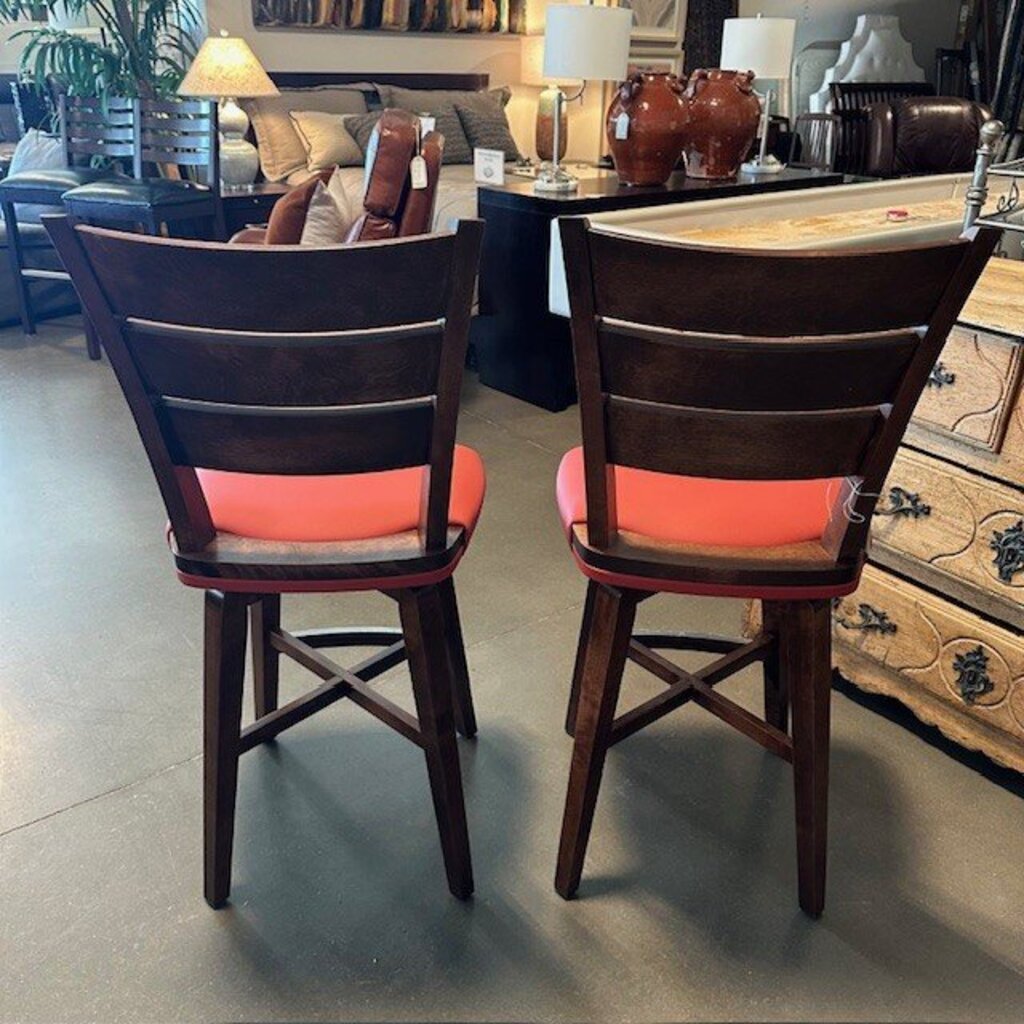 Canadel Wood & Brick Leather Barstools- Pair