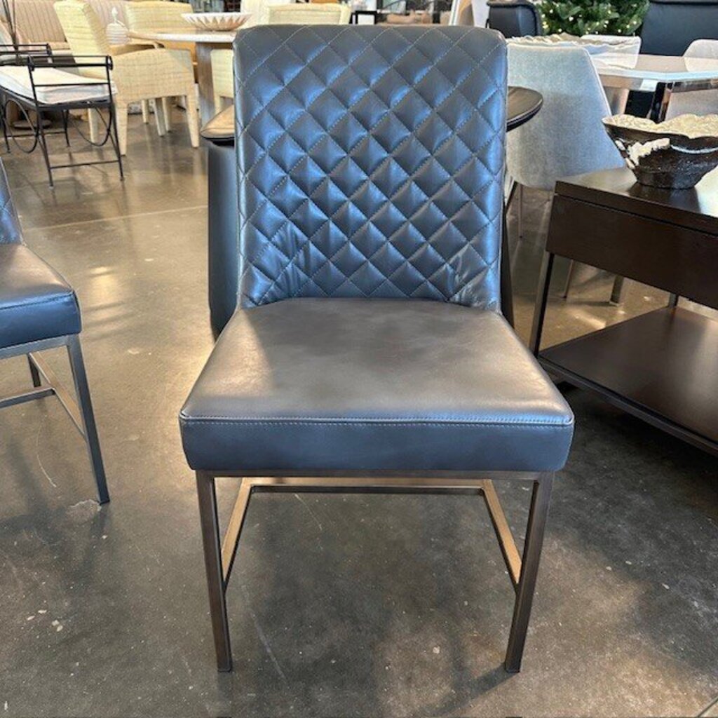 Sunpan Grey Leather Dining Chairs- Pair